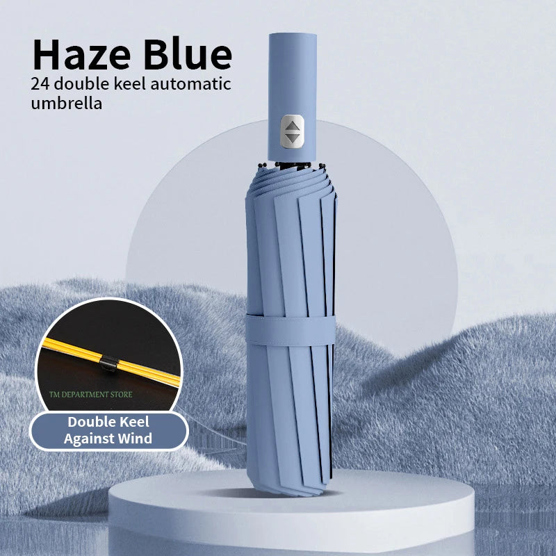 24 Bone Windproof anti-UV Fully Automatic Large Umbrella 3 Folding Ribs Double Umbrella Travel Rain Men Women Umbrellas UPF Gift