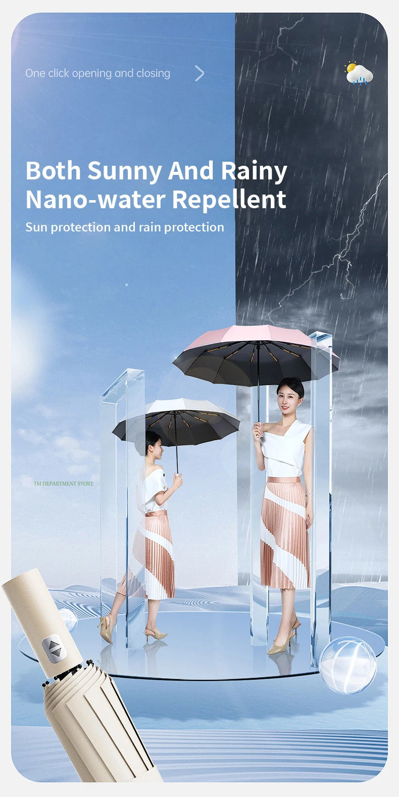 24 Bone Windproof anti-UV Fully Automatic Large Umbrella 3 Folding Ribs Double Umbrella Travel Rain Men Women Umbrellas UPF Gift