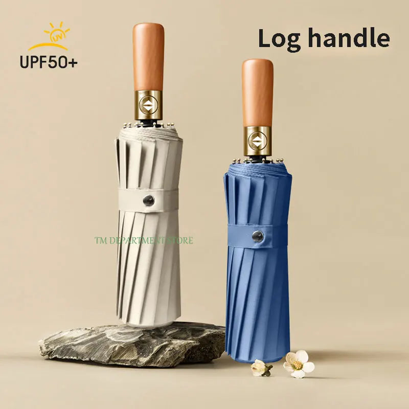24 Bone Windproof anti-UV Fully Automatic Large Umbrella 3 Folding Ribs Double Umbrella Travel Rain Men Women Umbrellas UPF Gift
