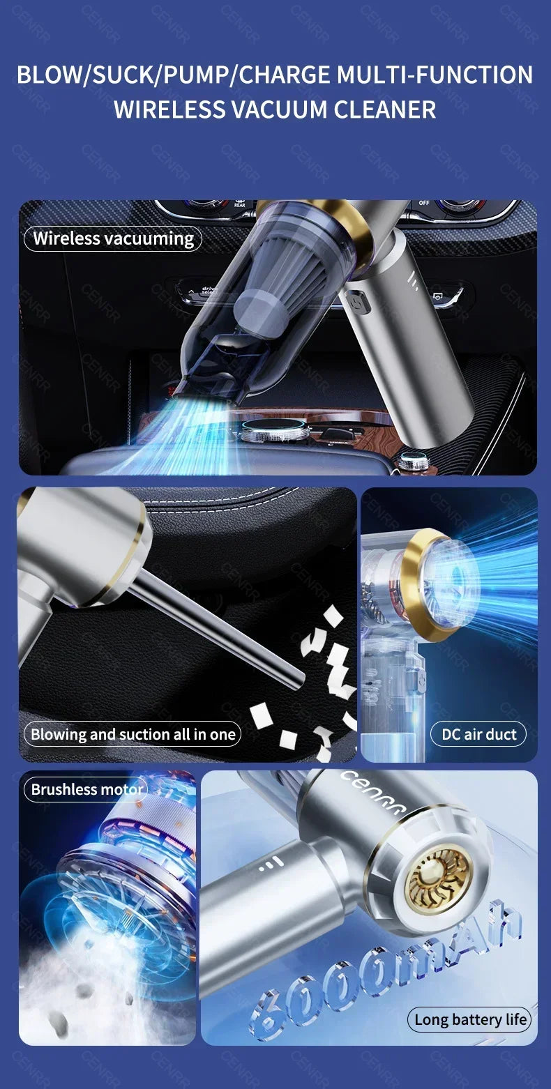 CENRR 360000PA Car Vacuum Cleaner Strong Suction Cordless Wireless Cleaner Portable HandHeld Vacuum Cleaner Cleaning Machine