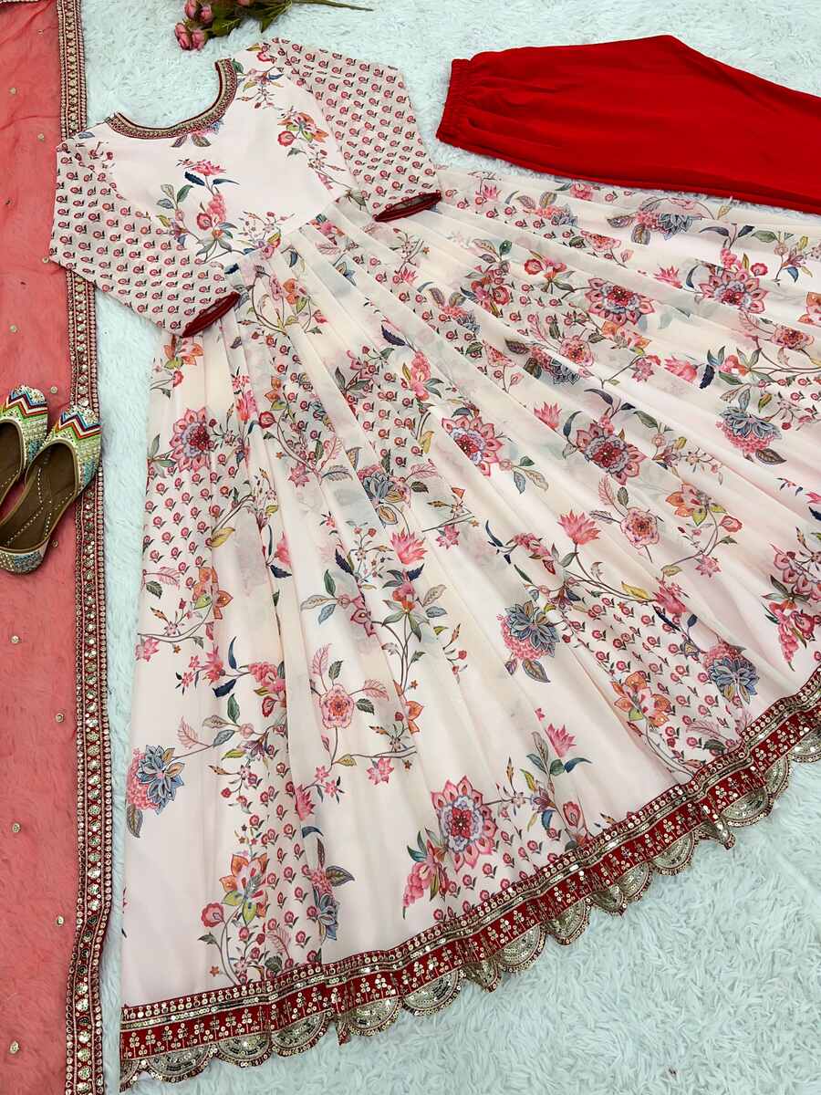 Fabulous georgette embroidery sequence with diamond hand work gown bottom with dupatta white, perfect for elegant occasions.