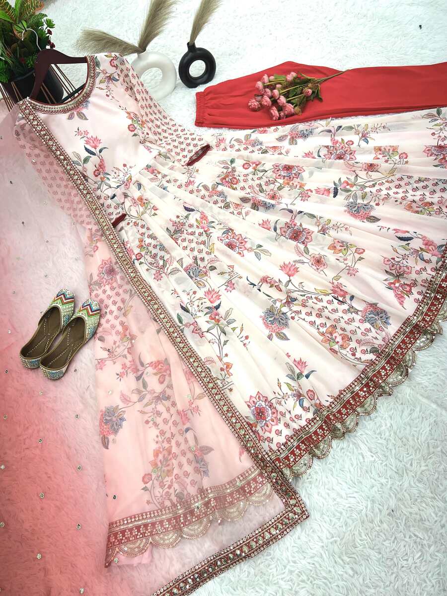 Elegant FABULOUS GEORGETTE EMBROIDERY SEQUENCE WITH DIAMOND HAND WORK GOWN BOTTOM WITH DUPATTA WHITE, perfect for events.
