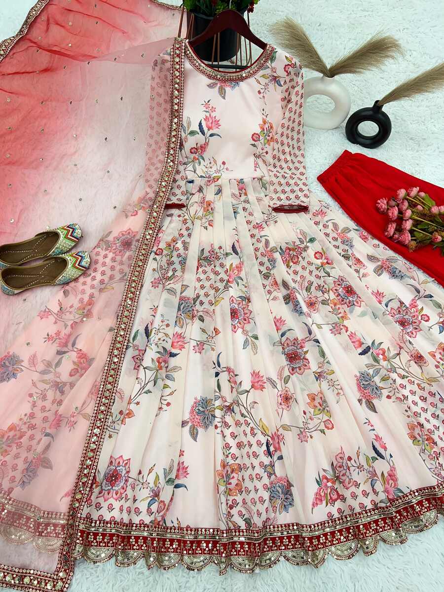 Fabulous Georgette embroidery sequence with diamond handwork gown bottom with dupatta white, perfect for festive occasions.