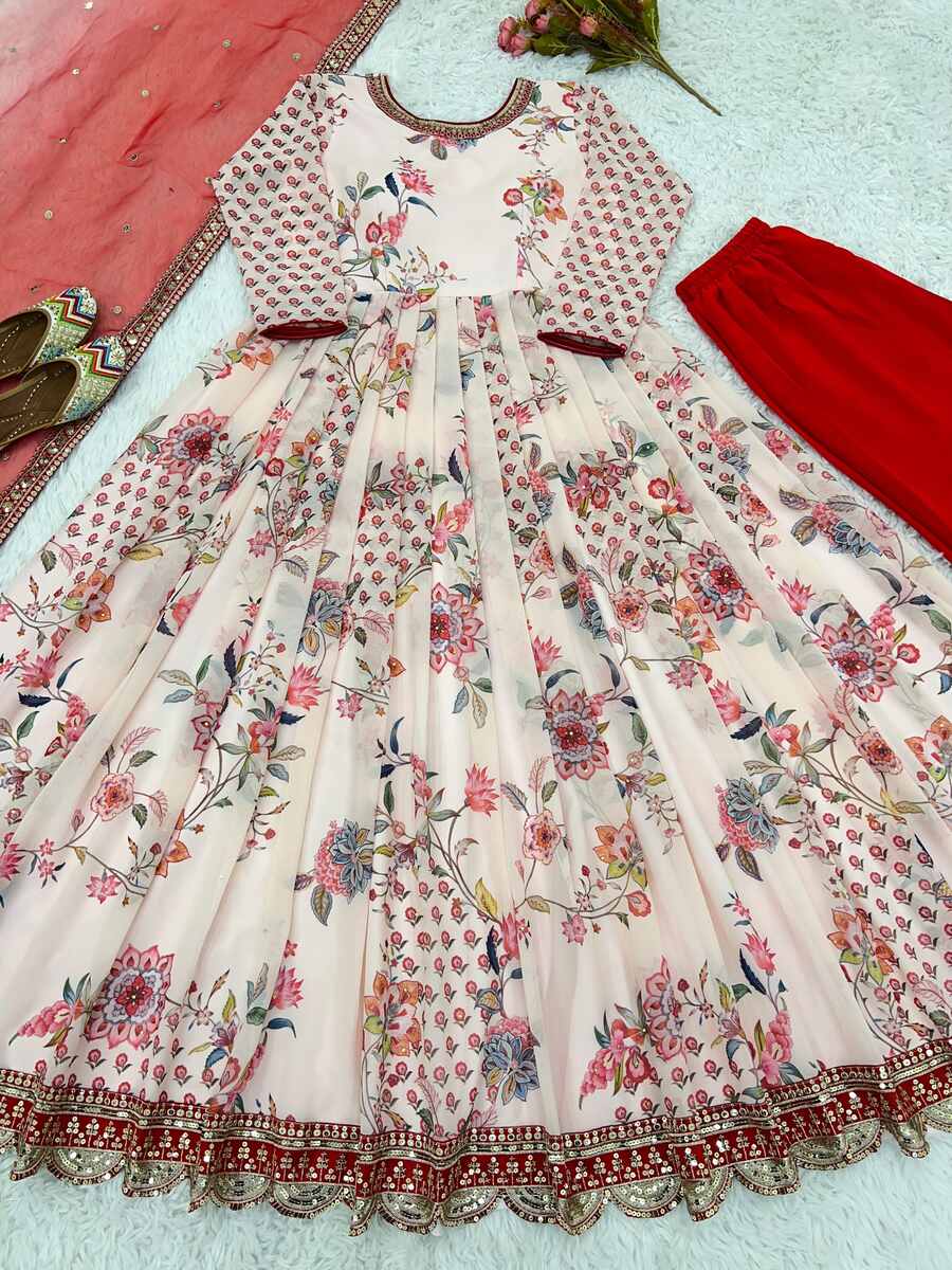 Fabulous Georgette embroidery sequence with diamond hand work gown bottom and dupatta in white, perfect for any occasion.