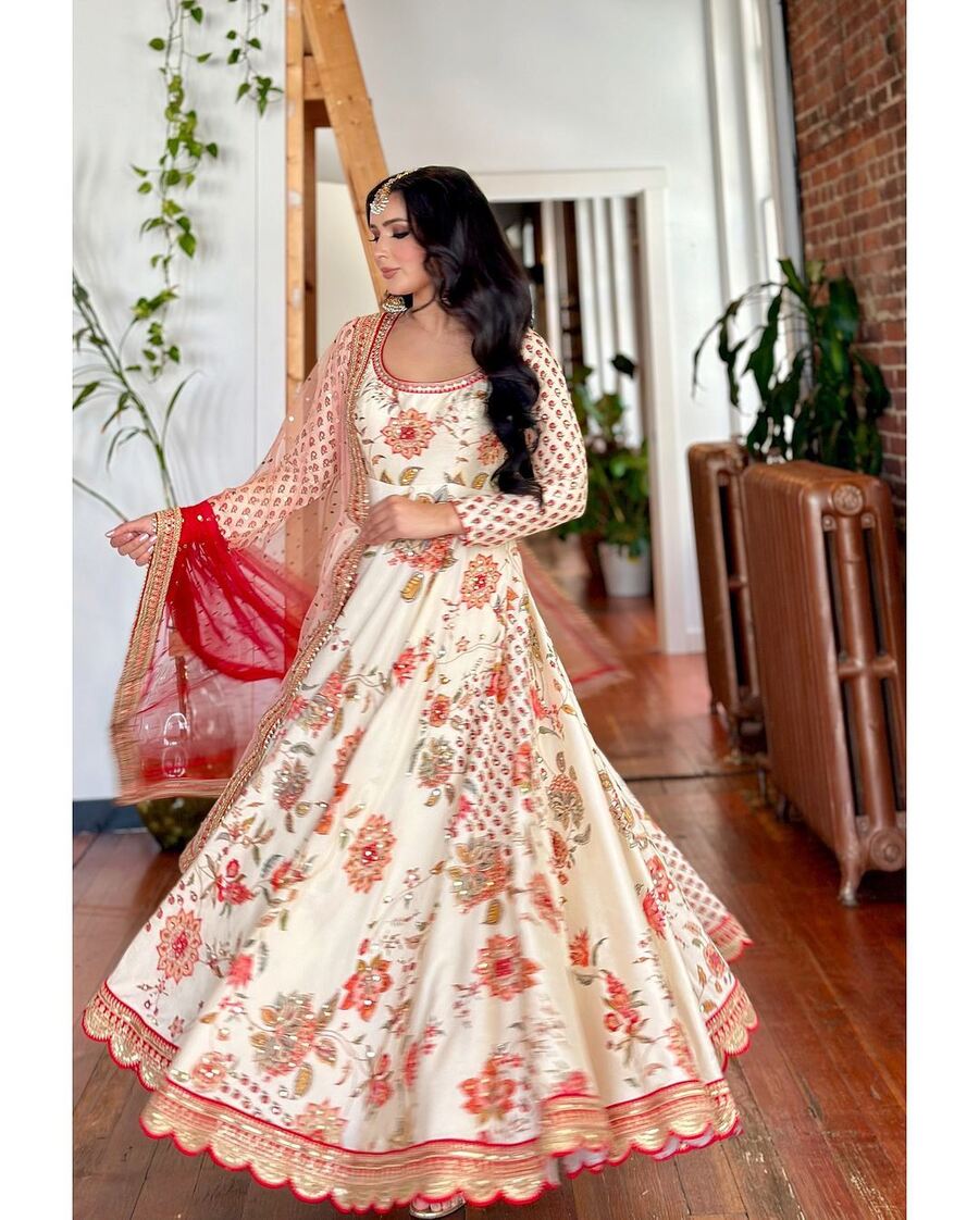 Fabulous Georgette embroidery sequence with diamond hand work gown bottom with dupatta white, perfect for elegant occasions.