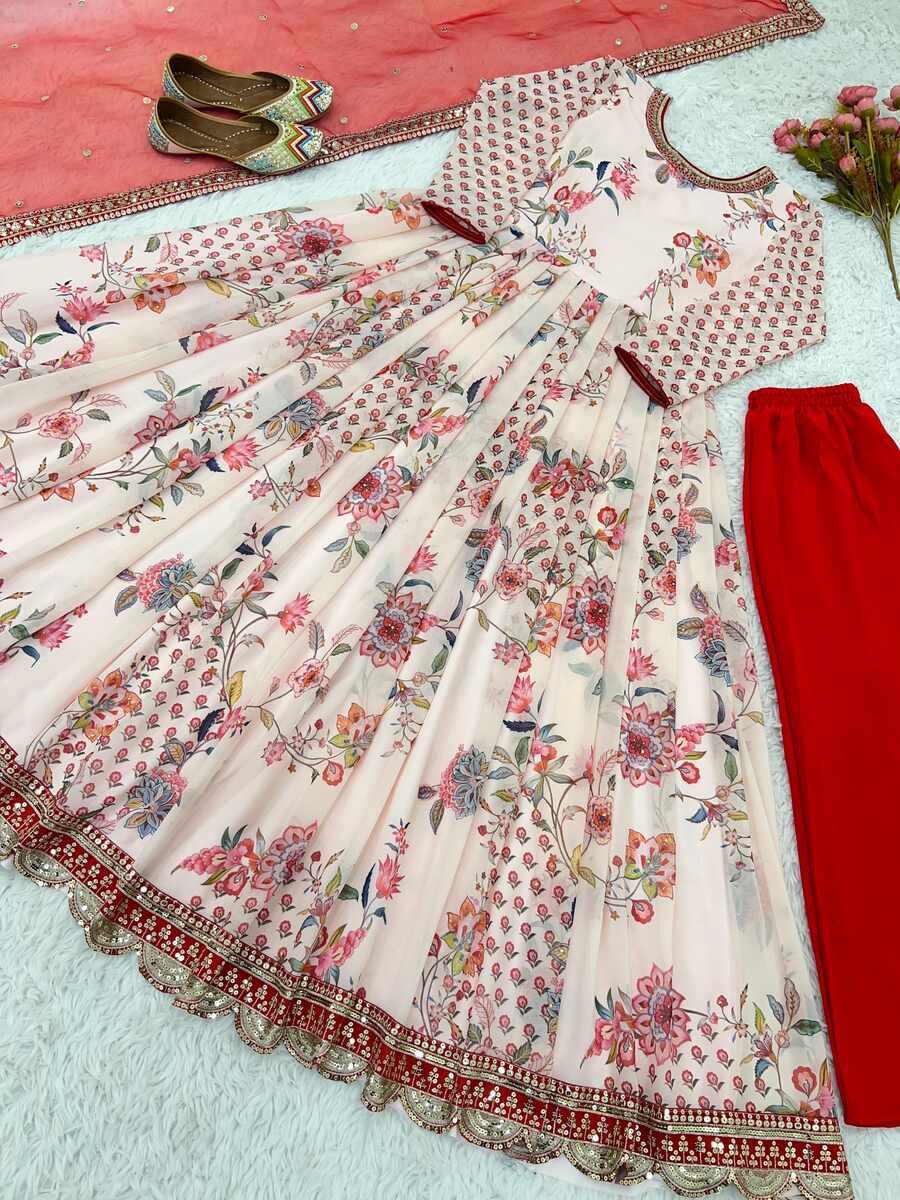 Fabulous Georgette embroidery sequence with diamond hand work gown bottom with dupatta in white, perfect for any occasion.